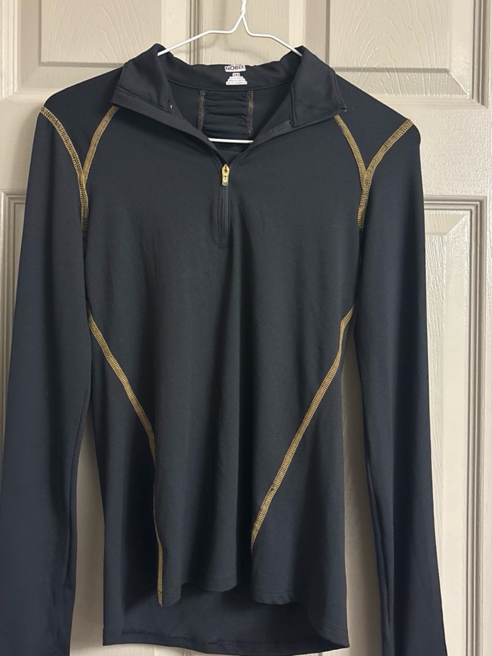 NWT! Noble Equestrian Black Half-Zip Performance Top with Gold Stitching